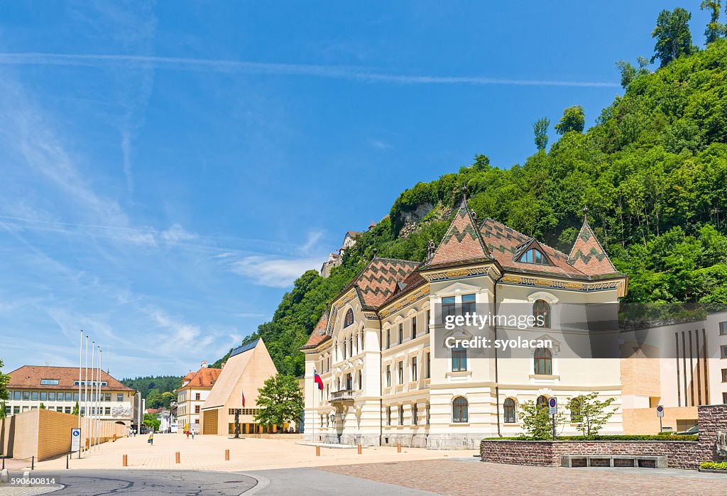 The Parliament building with Vaduz Castle