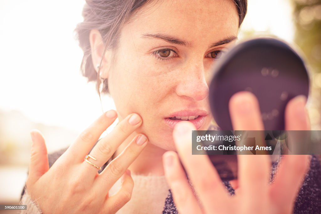 Checking my Look in Powder Compact Mirror