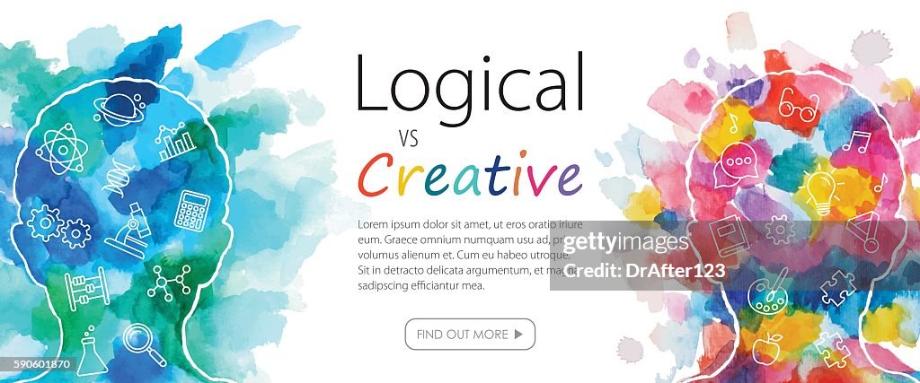 Banner acquerello raffigurante pensiero logico vs creativo