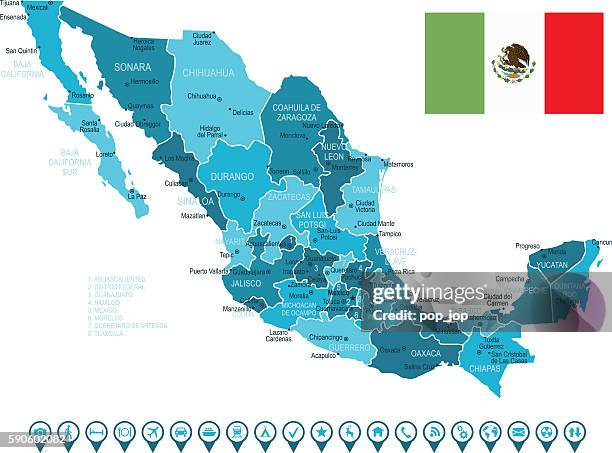 mexico map and navigation icons - mexicali stock illustrations