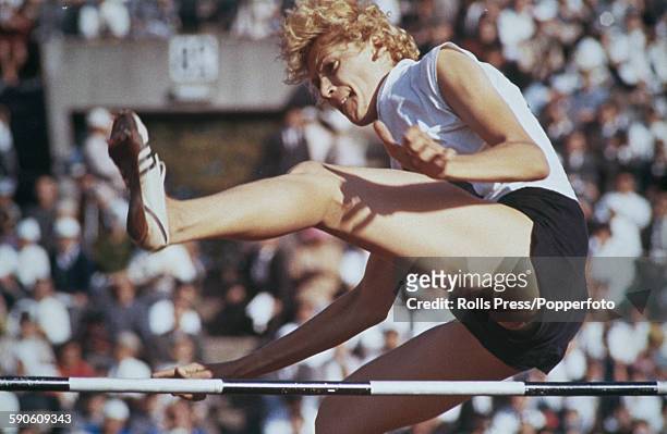 Romanian athlete Iolanda Balas competes in the high jump event at the 1964 Summer Olympic Games in Tokyo, Japan in 15th October 1964. Balas would go...