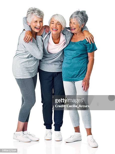 the greatest wealth is friendship and good health - 3 old people stockfoto's en -beelden