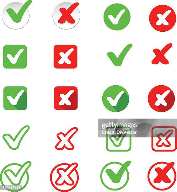 stockillustraties, clipart, cartoons en iconen met check mark stickers - markeringsteken