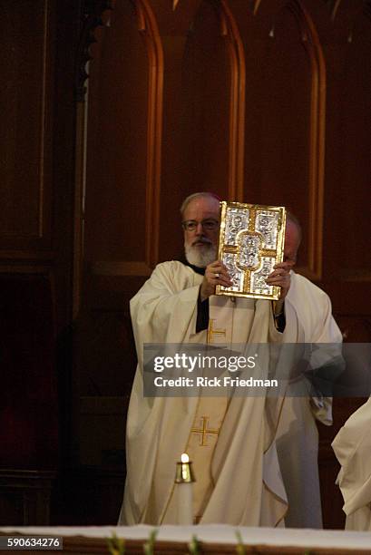 Sean Patrick O'Malley during his installation ceremony, naming him the new Archbishop of Boston at the Cathedral of the Holy Cross.