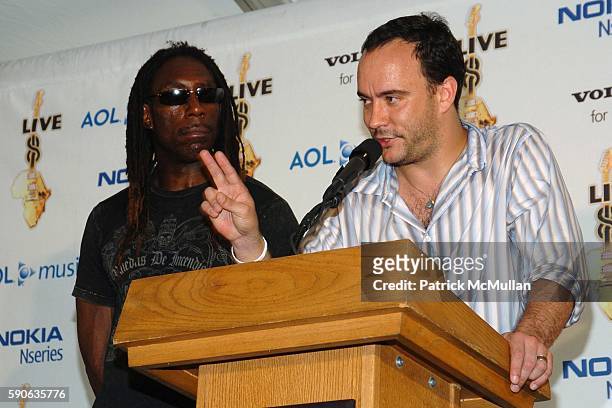 Boyd Tinsley and Dave Matthews attend Live 8 Philadelphia - Press Room at The Philadelphia Museum of Art on July 2, 2005.