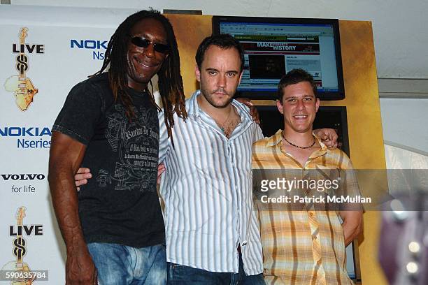 Boyd Tinsley, Dave Matthews and Peter Griesar attend Live 8 Philadelphia - Press Room at The Philadelphia Museum of Art on July 2, 2005.