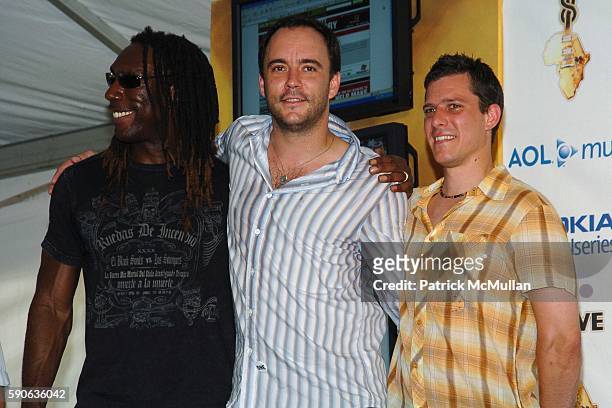 Boyd Tinsley, Dave Matthews and Peter Griesar attend Live 8 Philadelphia - Press Room at The Philadelphia Museum of Art on July 2, 2005.