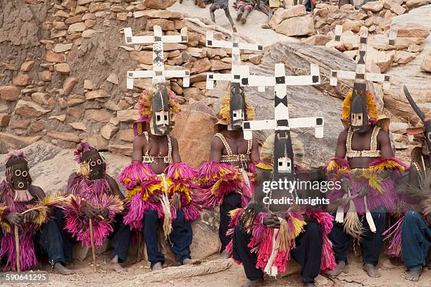 Dancers wearing Kananga mask at the Dama celebration in Tireli, Mali.