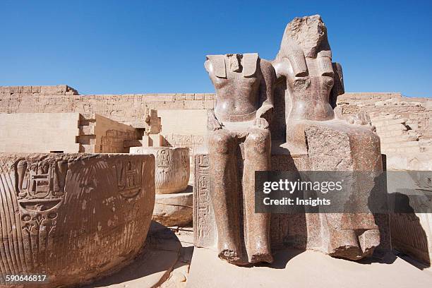 Statues Of Ramses With Maat And With Thoth In The Third Hypostyle Hall Of The Mortuary Temple Of Ramses III, Medinat Habu, Luxor, Qina, Egypt.