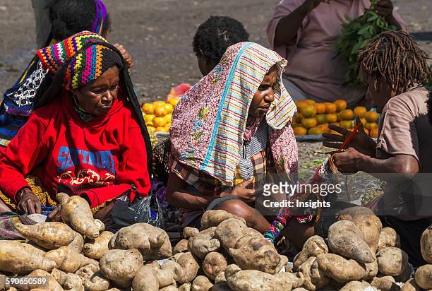 Vegetable vendors at the market, Wamena, Papua, Indonesia.