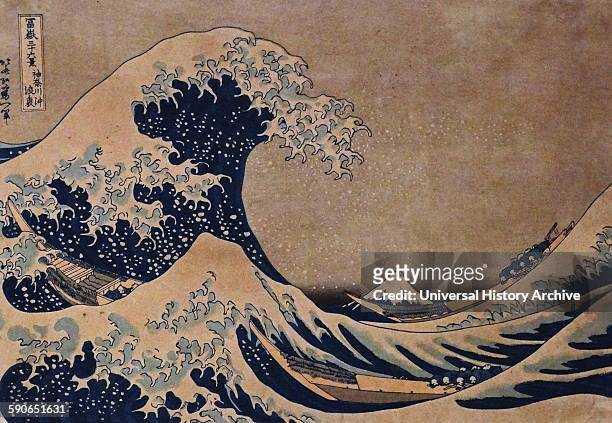 The Great Wave of Kanagawa by Katsushika Hokusai Japanese artist, ukiyo-e painter and printmaker of the Edo period. Dated 1832.