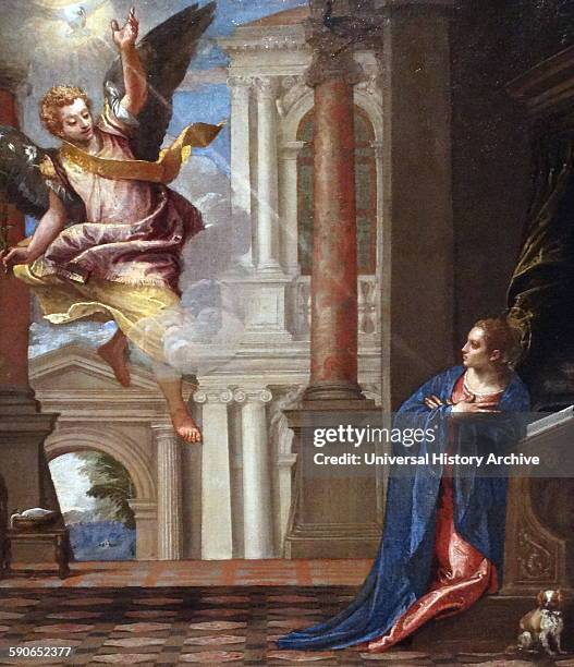 Painting titled 'Annunciation' by Paolo Veronese Italian Renaissance painter, best known for large history paintings of both religious and...