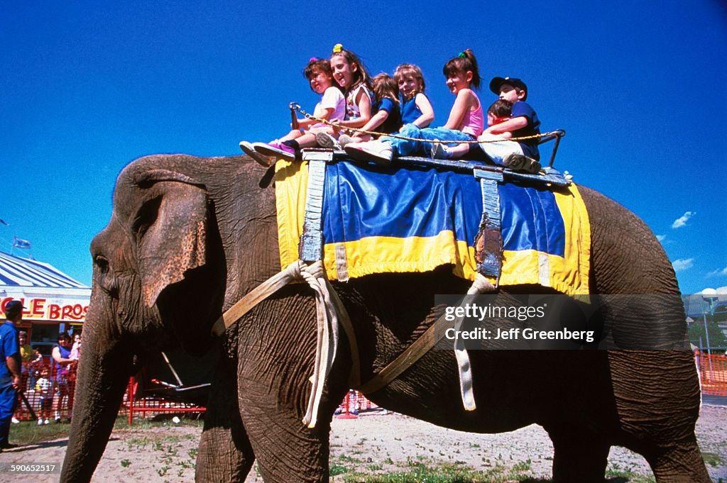 New Jersey, Garfield, Clyde Beatty Cole Circus, Kids Riding Elephant