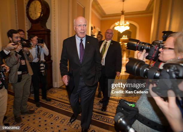 Senator Patrick Leahy walks toward the Senate floor on Capitol Hill December 31, 2012 in Washington D.C. While Congressional Leaders try to work out...