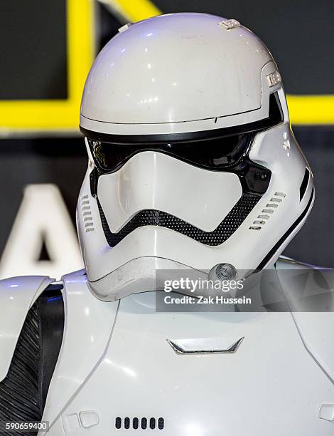 Stormtrooper arriving at the European premiere of "Star Wars - The Force Awakens" in Leicester Square, London