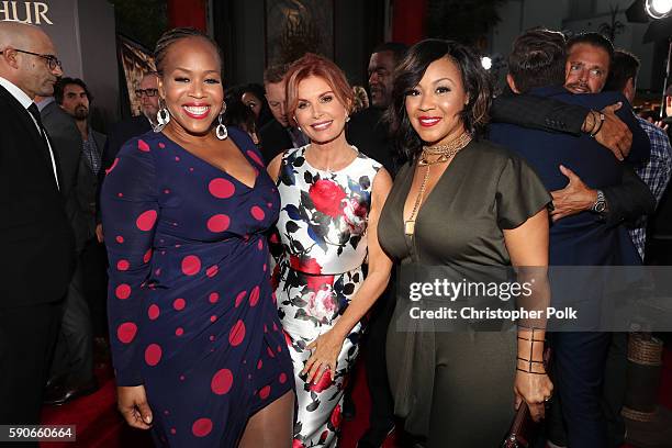 Singer Trecina "Tina" Atkins-Campbell, executive producer Roma Downey and singer Erica Atkins-Campbell of Mary Mary attend the LA Premiere of the...