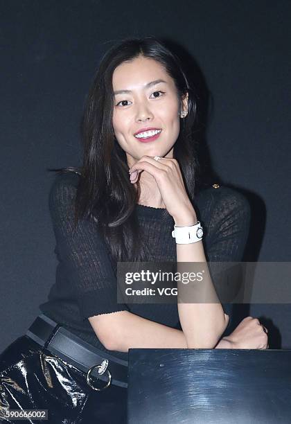 Fashion model Liu Wen poses during the press conference of Chanel J12XS watch on August 16, 2016 in Shanghai, China.