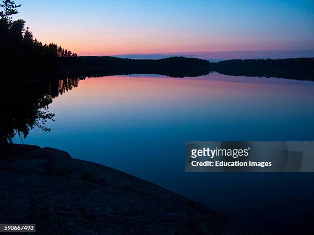 Ontario, Quetico Park, Lake Kawnipi. Wilderness, Pink Sunset.