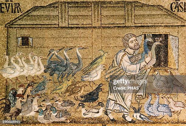 Noah free the animals of the ark, Mosaic from the Pala d'Oro or Golden Altar 12th-14th centuries. Saint Mark's Basilica. Venice, Italy.