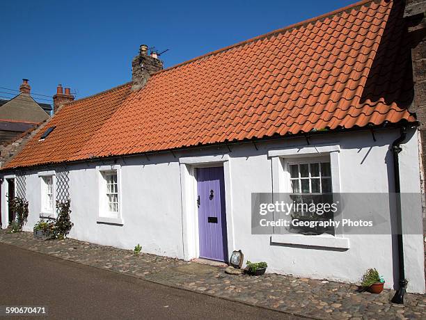 Traditional village housing, Holy Island, Lindisfarne, Northumberland, England, UK.