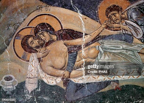 Republic of Macedonia. Gorno Nerezi. Church of St. Panteleimon. 12th century Byzantine. Fresco, Pieta.