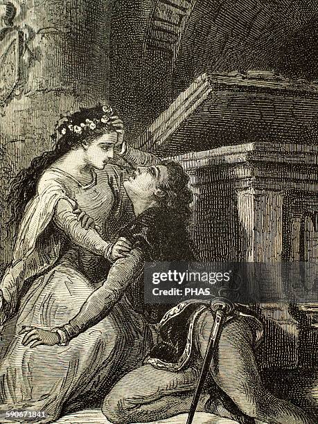 William Shakespeare . English writer. Romeo and Juliet. Death of Romeo. Engraving, 19th century.