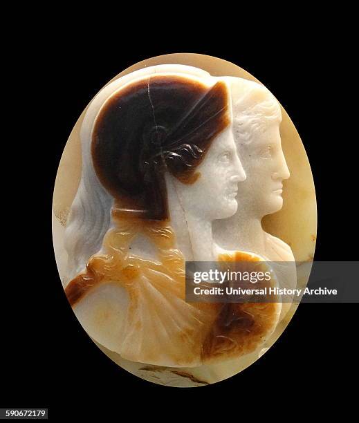 Roman Sardonyx cameo portrait perhaps representing two women of the Roman imperial family as the goddesses Minerva and Juno About AD 54-68.