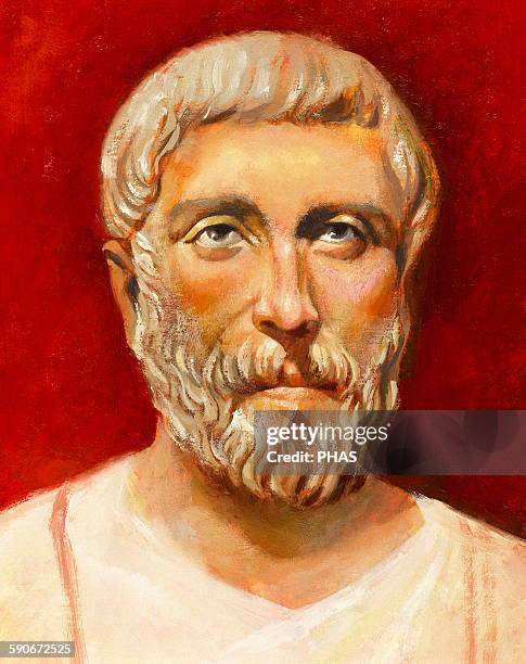 Pythagoras of Samos . Ionic Greek philosopher, mathematician, and founder of the religious movement called Pythagoreanism. Portrait. Watercolor.