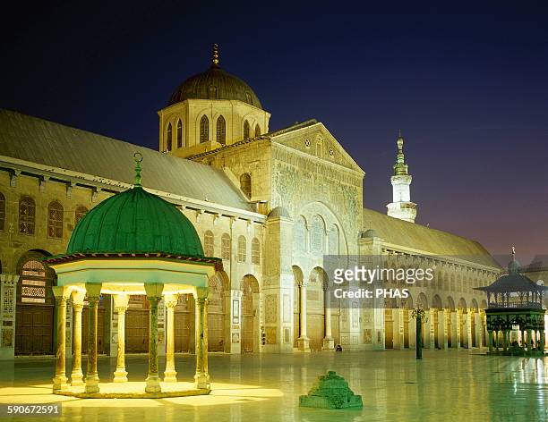 Syria, Damascus. Umayyad Mosque or Great Mosque of Damascus. Built in the early 8th century. Courtyard, Night view.