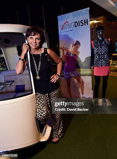 Designer Tricia Covel attends the debut of her SWINGDISH women's golf apparel 2017 spring/summer collection during the PGA show at Topgolf Las Vegas...