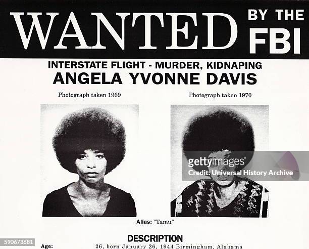 Wanted poster for Angela Davis. Angela Yvonne Davis is an American political activist, scholar, and author. She emerged as a prominent counterculture...