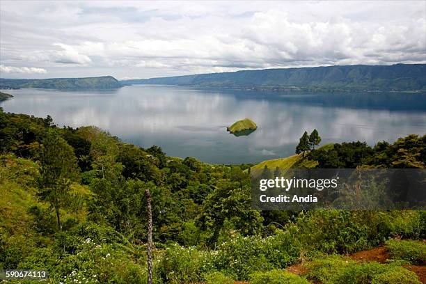 View of Lake Toba, lake and supervolcano on Sumatra, Indonesia