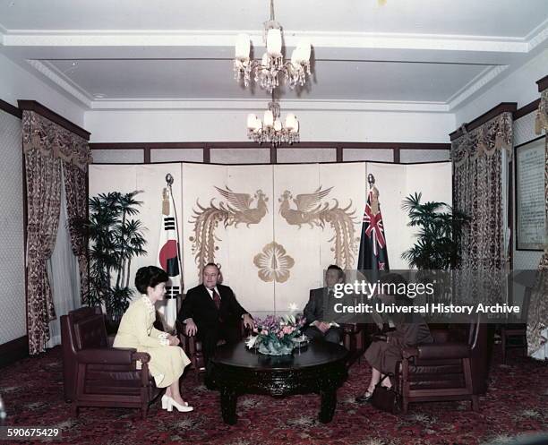 Prime Minister of New Zealand meets President Park Chung hee of South Korea and his daughter, Park Geun-hye who in 2013 became the eleventh south...