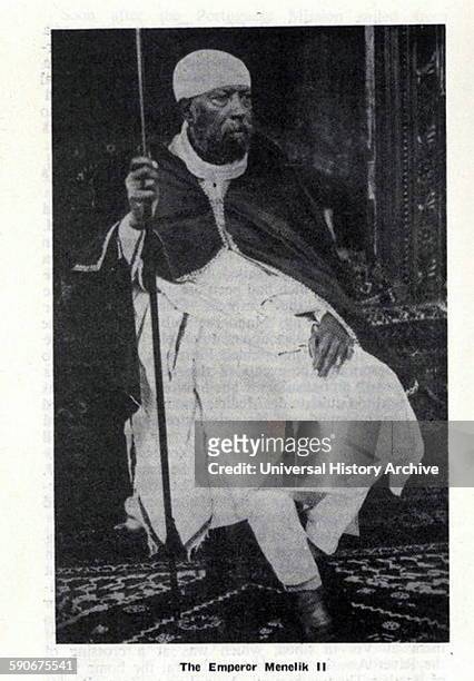 Photograph of The Emperor Menelik II of Ethiopia baptized as Sahle Maryam, was Negus of Shewa, then N?gusä Nägäst of Ethiopia. Dated 1900.