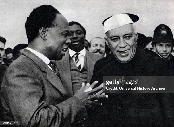Photograph of Prime Minister Jawaharlal Nehru and Prime Minister Kwame Nkrumah during the Commonwealth Conference. Dated 1960.