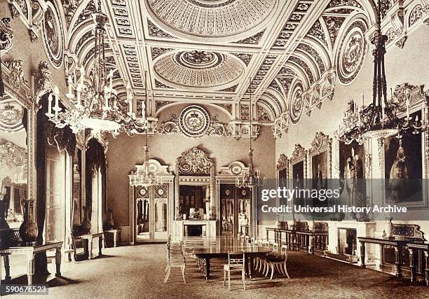 Dining room at Buckingham Palace, London 1940.