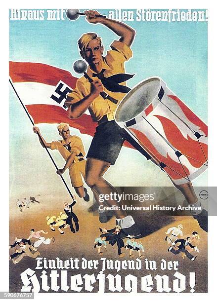 Colour Hitler Youth poster from the Second World War. Dated 1936.