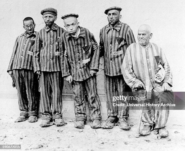 Mentally and physically handicapped Jewish prisoners, in Buchenwald concentration camp, 1938.