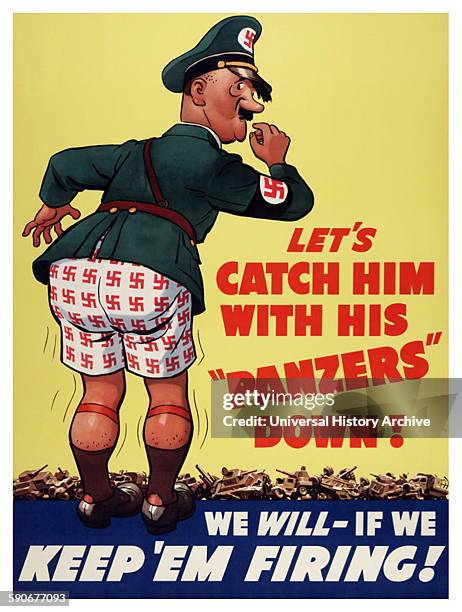 American propaganda poster lampooning Adolf Hitler, 1943.