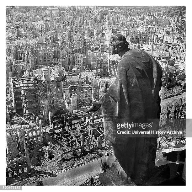 The ruins of the German city of Dresden after allied air raids in World War two 1944.