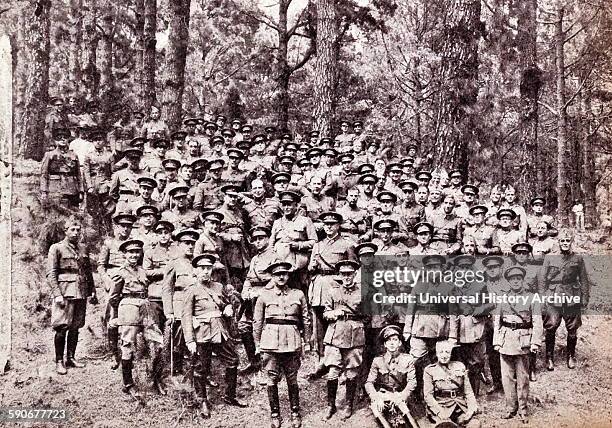 Francisco Franco 1892 1975, dictator of Spain meets with key officers in a forest, at the start of the Spanish Civil War.