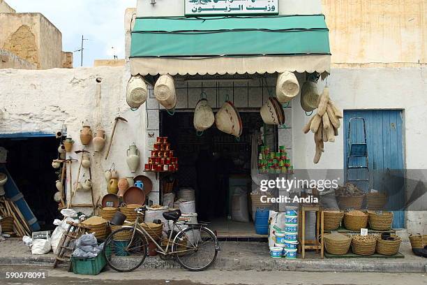 Facade of a shop, souk in Monastir, street, shop window, craft industry -