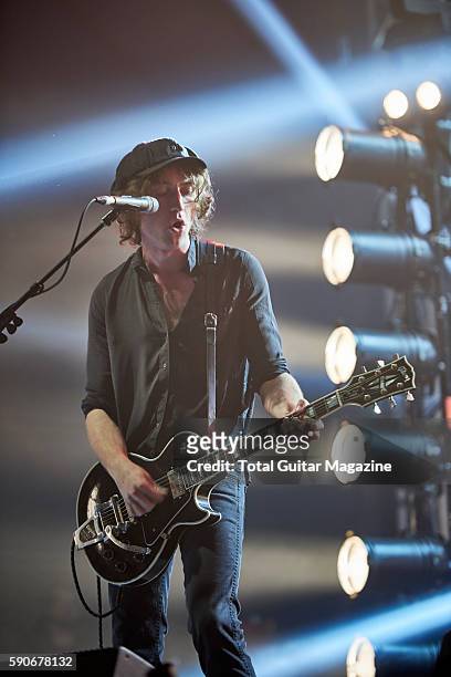 Guitarist and vocalist Johnny Bond of Welsh indie rock group Catfish And The Bottlemen performing live on stage at Reading Festival in Berkshire, on...
