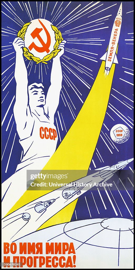 Soviet space program propaganda poster, 1959. News Photo - Getty Images