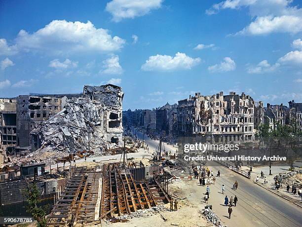 Ruined buildings in berlin, germany, 1945.