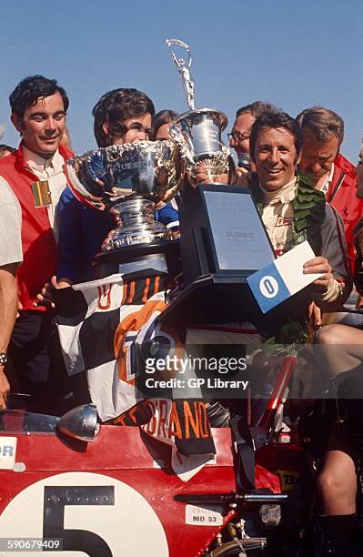 Mario Andretti winning the Questor GP, Ontario, California Only race run there, 28th March 1971.