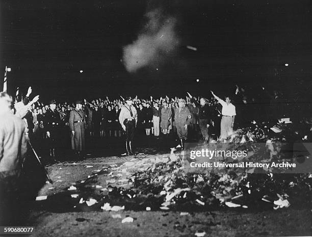 Photograph of the book burning in Germany. Dated 1933.