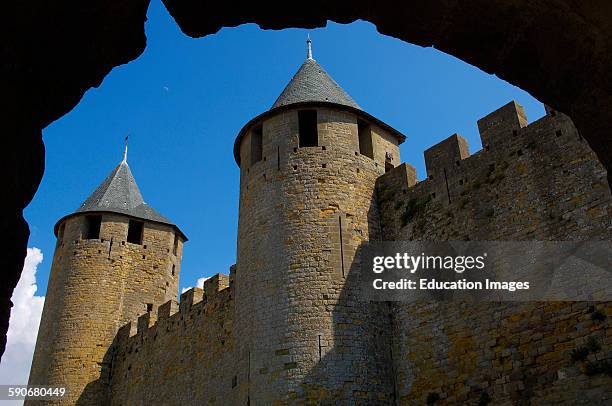 La Cite, Carcassonne medieval fortified town, Aude, Languedoc-Roussillon, France.