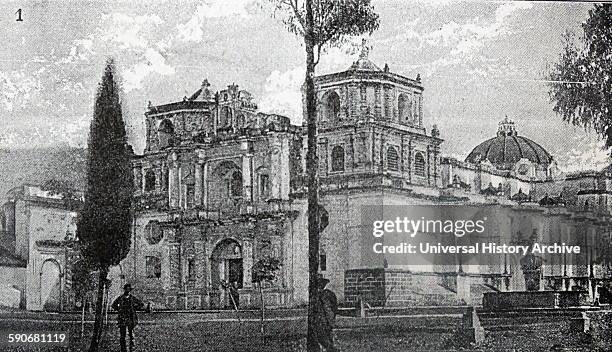 Illustration of La Merced Church in Antigua, Guatemala. Dated 18th Century.