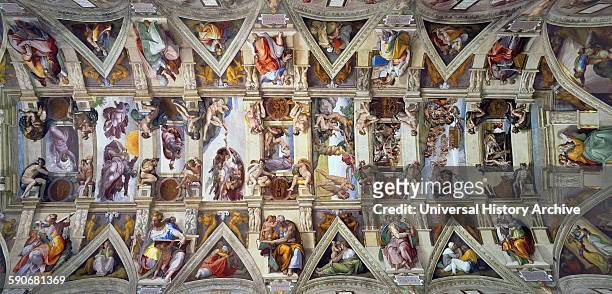 View of the Sistine Chapel celling painted by Michelangelo di Lodovico Buonarroti Simoni an Italian sculptor, painter, architect, poet, and engineer...